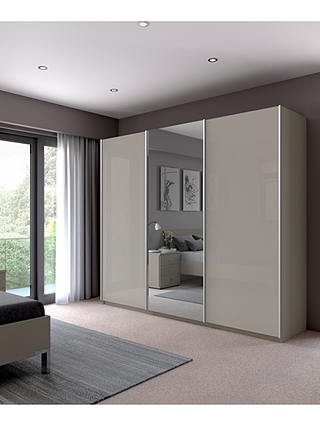 John Lewis & Partners Elstra 250cm Wardrobe with Grey Glass and Mirrored Sliding Doors, Pebble Grey