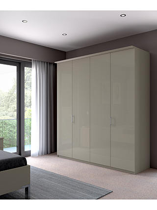 John Lewis & Partners Elstra 200cm Wardrobe with Glass Hinged Doors, Grey Glass/Pebble Grey