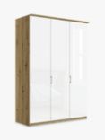 John Lewis Elstra 150cm Wardrobe with Glass Hinged Doors, White Glass/Bianco Oak