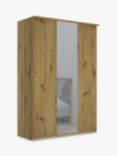 John Lewis Elstra 150cm Mirrored 3 Hinged Doors Wardrobe, Bianco Oak/Mirror