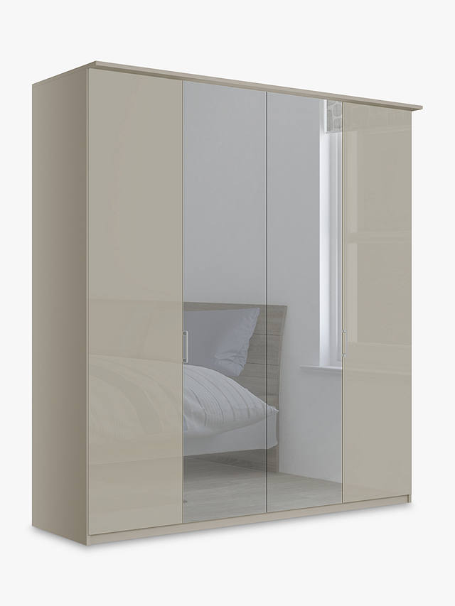 John Lewis & Partners Elstra 200cm Wardrobe with White Glass and Mirrored Hinged Doors, Grey Glass/Pebble Grey