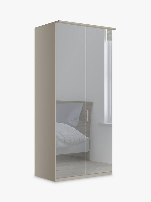 John Lewis & Partners Elstra 100cm Wardrobe with Mirrored Hinged Doors, Mirror/Pebble Grey