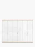 John Lewis Elstra 300cm Wardrobe with Glass Hinged Doors, White Glass/Bianco Oak