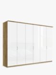 John Lewis Elstra 300cm Wardrobe with Glass Hinged Doors, White Glass/Bianco Oak
