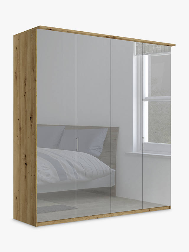 John Lewis & Partners Elstra 200cm Wardrobe with Mirrored Hinged Doors, Mirror/Bianco Oak