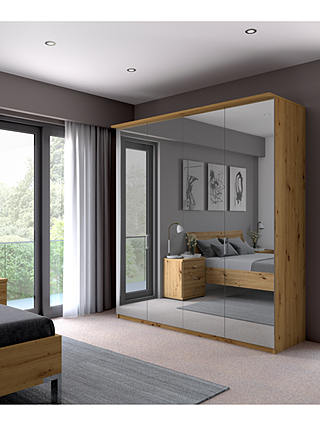 John Lewis & Partners Elstra 200cm Wardrobe with Mirrored Hinged Doors, Mirror/Bianco Oak
