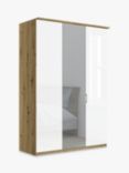 John Lewis Elstra 150cm Wardrobe with Glass and Mirrored Hinged Doors, White Glass/Bianco Oak