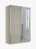 John Lewis Elstra 150cm Wardrobe with White Glass and Mirrored Sliding Doors, White Glass/Pebble Grey