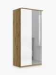 John Lewis Elstra 100cm Wardrobe with Glass and Mirrored Hinged Doors, White Glass/Bianco Oak