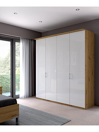 John Lewis & Partners Elstra 200cm Wardrobe with Glass Hinged Doors, White Glass/Bianco Oak