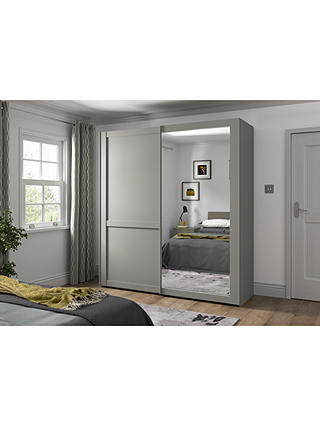 John Lewis & Partners Marlow 200cm Mirrored Sliding Door Wardrobe, Pebble Grey