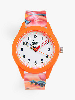 Hype HYK011O Children's Dinosaur Print Silicone Strap Watch, Orange/White