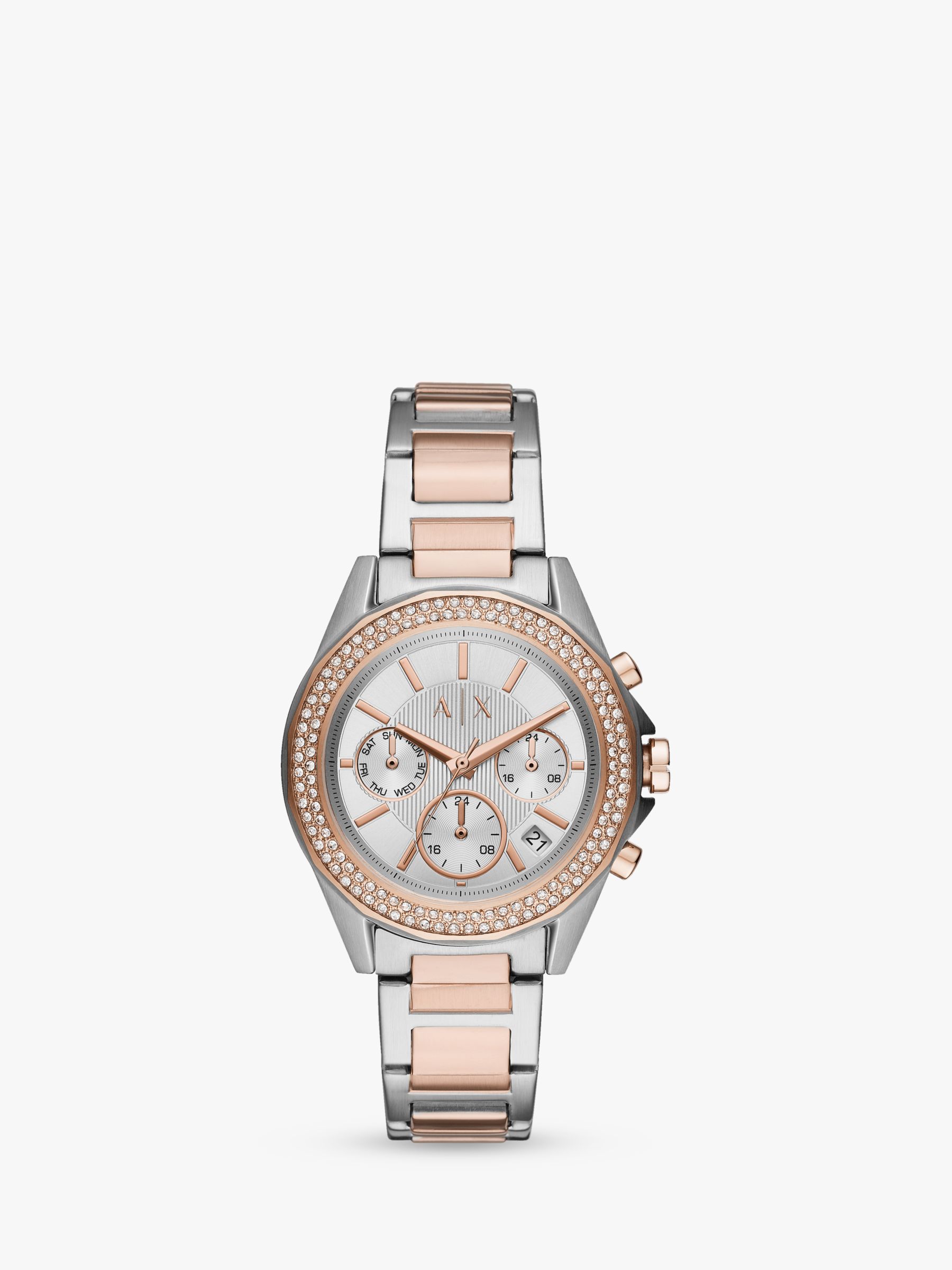 Armani Exchange Women's Chronograph Date Crystal Bracelet Strap Watch, Silver AX5653