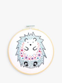 Hawthorn Handmade Hedgehog Embroidery Hoop, 7", White/Multi