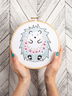 Hawthorn Handmade Hedgehog Embroidery Hoop, 7", White/Multi