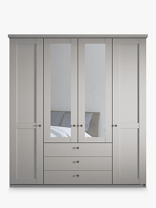 John Lewis & Partners Marlow 200cm Hinged Door Wardrobe with Mirrors & 3 Drawers, Pebble Grey