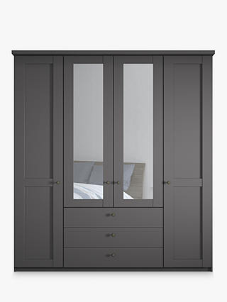John Lewis & Partners Marlow 200cm Hinged Door Wardrobe with Mirrors & 3 Drawers, Graphite