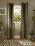 John Lewis Premium Faux Silk Slub Pair Blackout/Thermal Lined Eyelet Curtains, Mocha