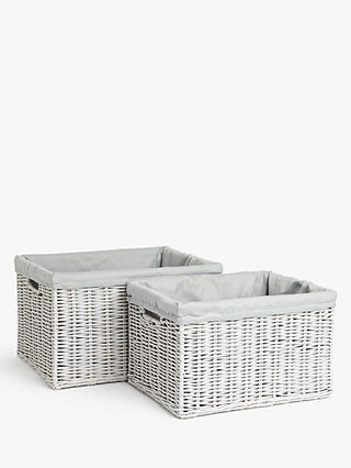 John Lewis Rattan Storage Basket, Set of 2, Grey