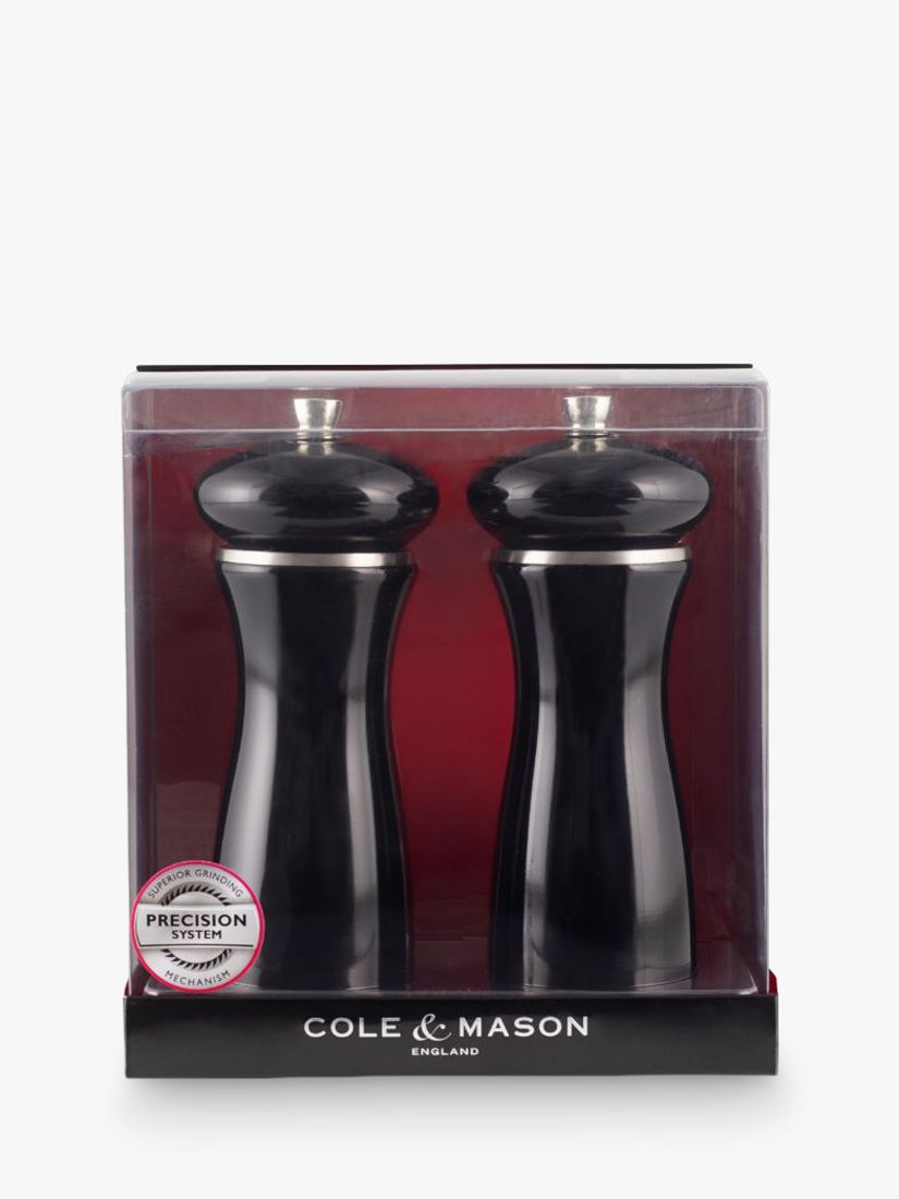 20 cm Wood Cole & Mason Precision Sherwood Black Gloss Salt Mill