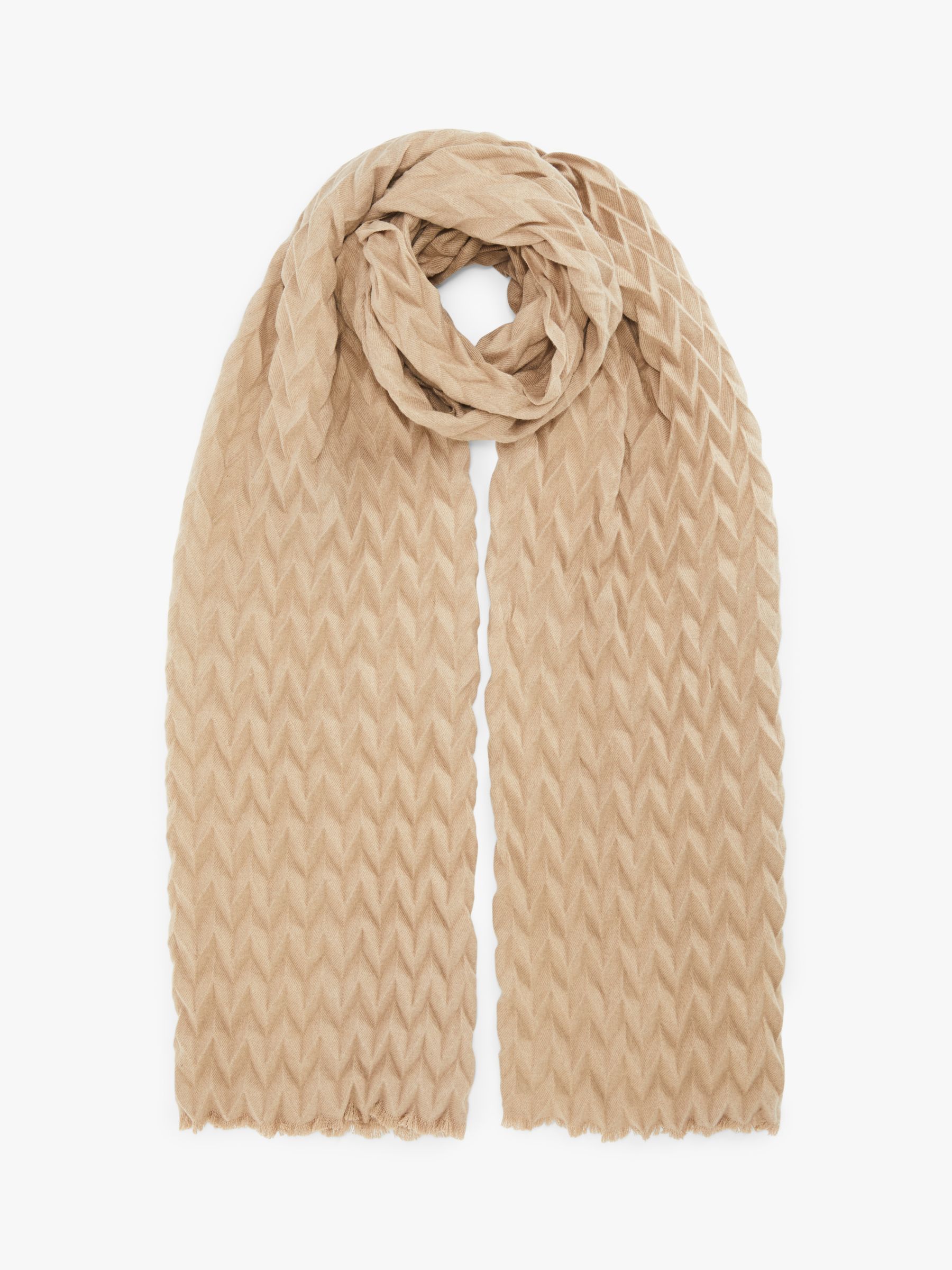 John Lewis & Partners V Pleat Textured Scarf, Camel at John Lewis