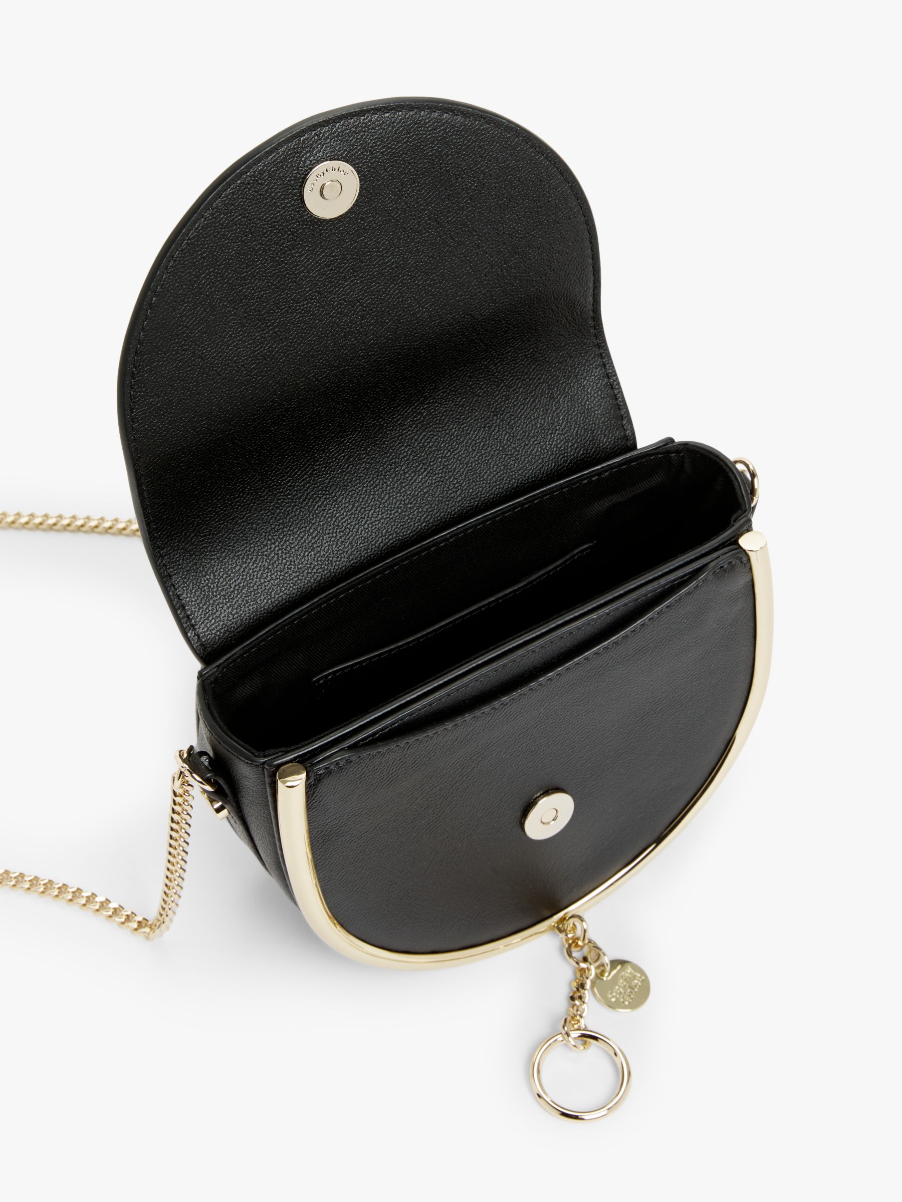 See By Chloé Mara Mini Chain Leather Cross Body Bag, Black at John Lewis & Partners