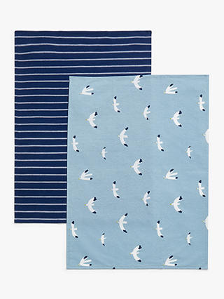 John Lewis ANYDAY Seagull Cotton Tea Towels, Pack of 2, Blue