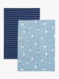 ANYDAY John Lewis & Partners Seagull Cotton Tea Towels, Pack of 2, Blue