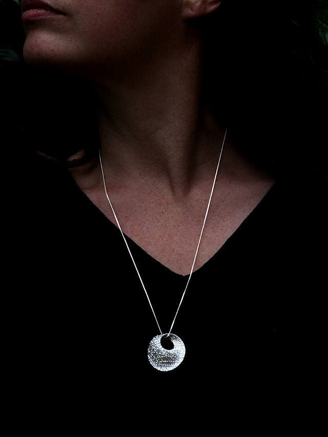 Nina B Textured Mobious Round Pendant Necklace, Silver