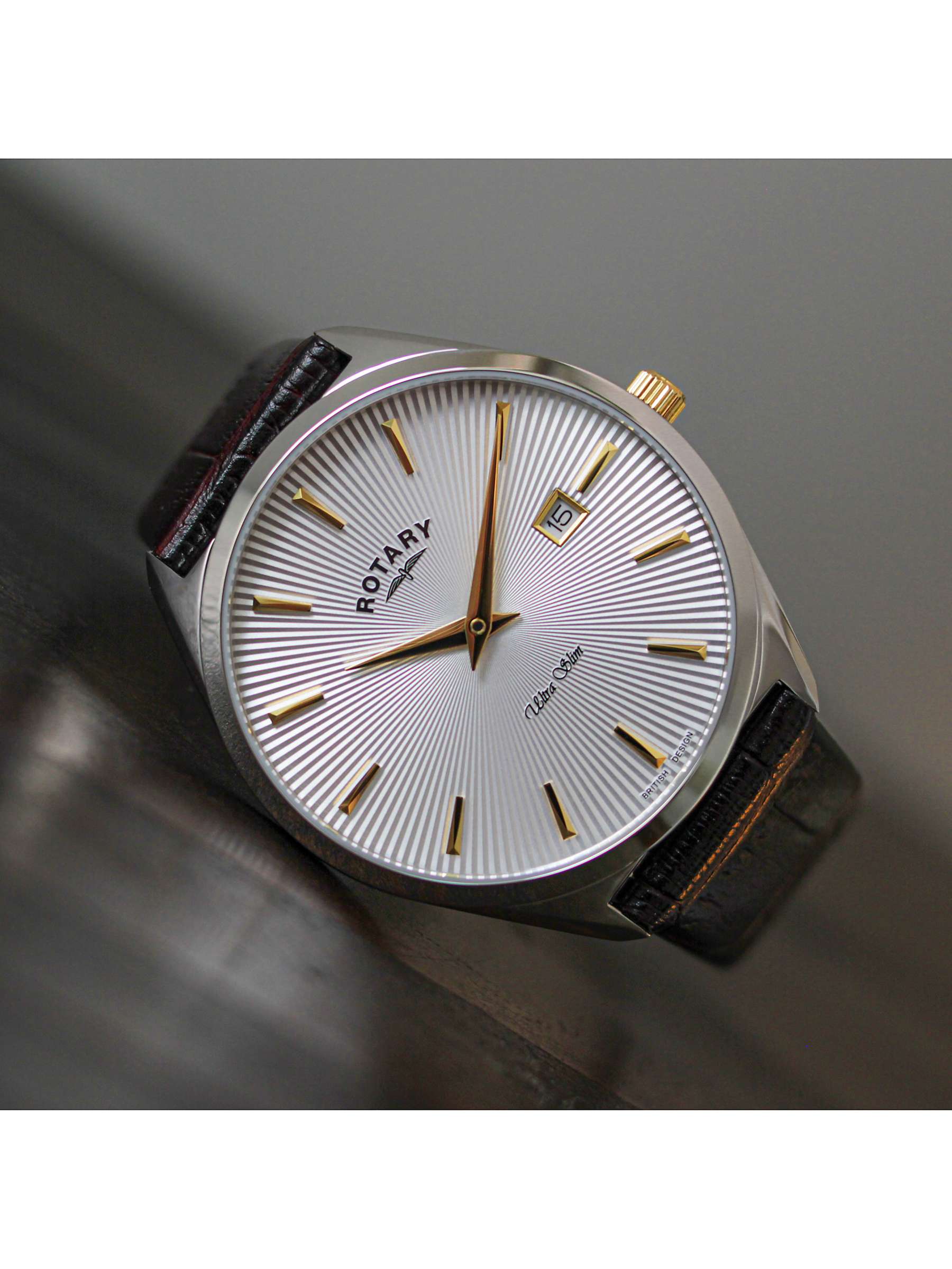 Buy Rotary Men's Ultra Slim Date Leather Strap Watch Online at johnlewis.com