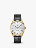 Rotary Men's Ultra Slim Date Leather Strap Watch, Black/Gold GS08013/01