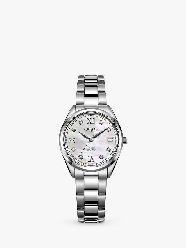 Rotary Women's Henley Diamond Bracelet Strap Watch, Silver/Mother of Pearl LB05110/07/D