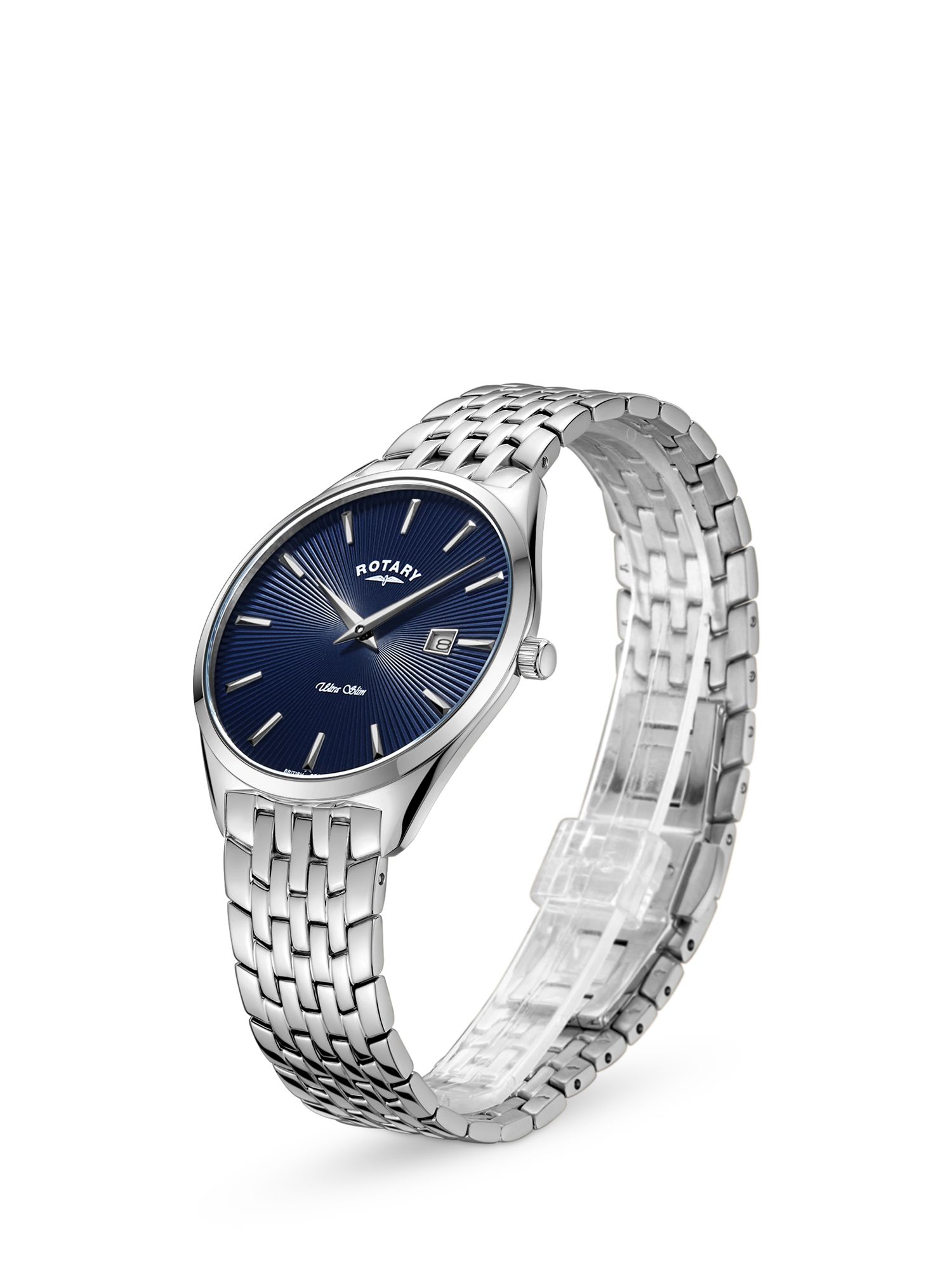Buy Rotary GB08010/05 Men's Ultra Slim Date Bracelet Strap Watch, Silver/Blue Online at johnlewis.com