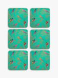 Sara Miller Chelsea Collection Cork-Backed Birds Coasters, Set of 6, Green/Multi