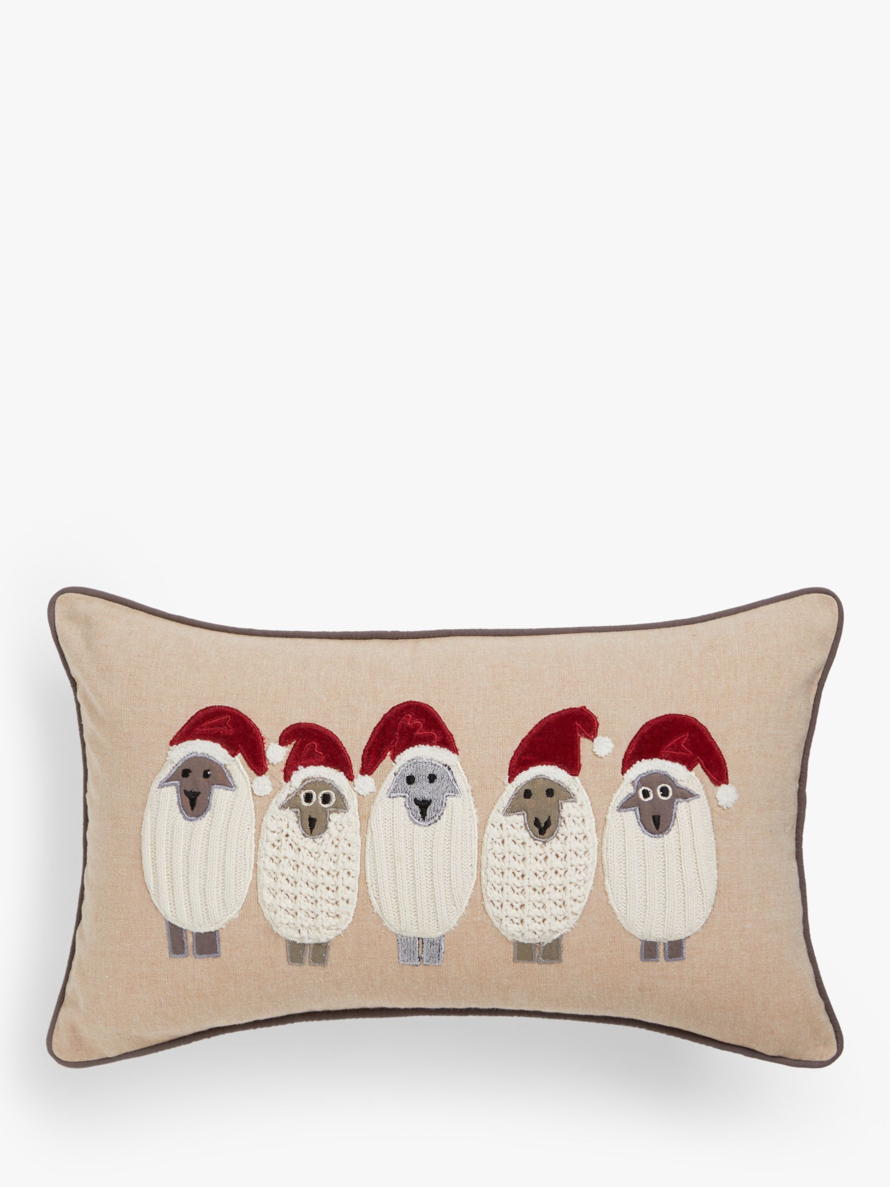John Lewis & Partners Christmas Sheep in Santa Hats Cushion, Natural