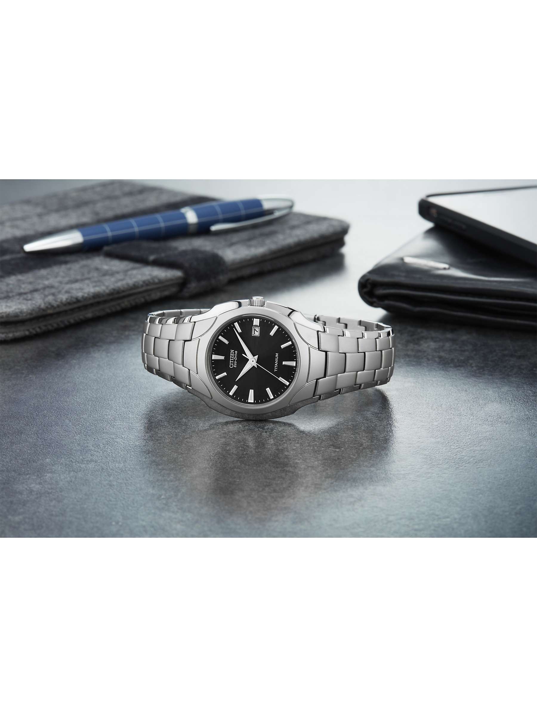 Buy Citizen BM7440-51E Men's Eco-Drive Date Titanium Bracelet Strap Watch, Silver/Black Online at johnlewis.com