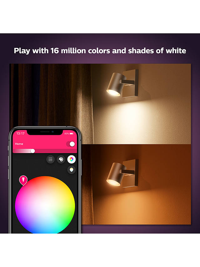 Philips Hue White and Colour Ambiance Argenta LED Smart Single Spotlight with Bluetooth, Grey