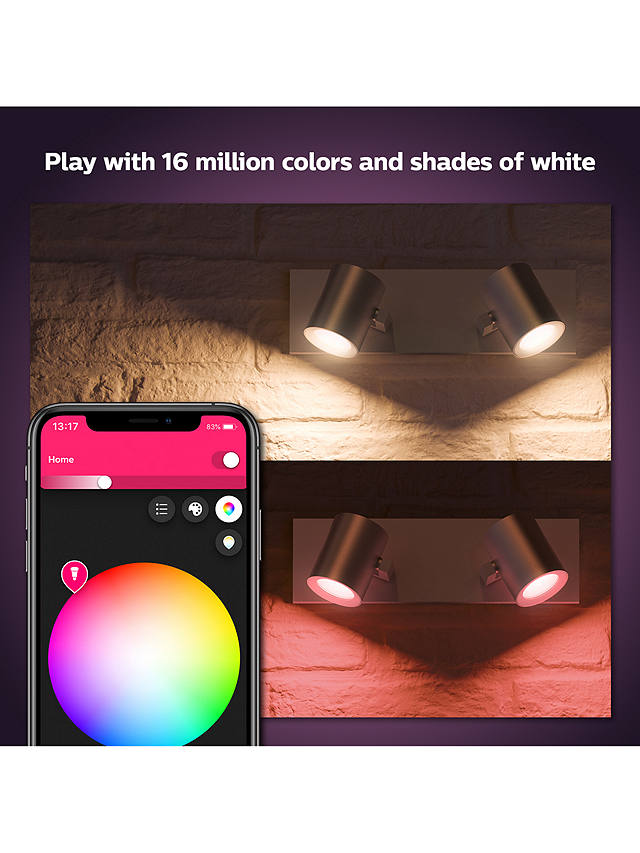 Philips Hue White and Colour Ambiance Argenta LED Smart Double Spotlight with Bluetooth, Grey
