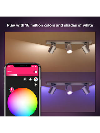Philips Hue White and Colour Ambiance Argenta LED Smart Triple Spotlight with Bluetooth, Grey
