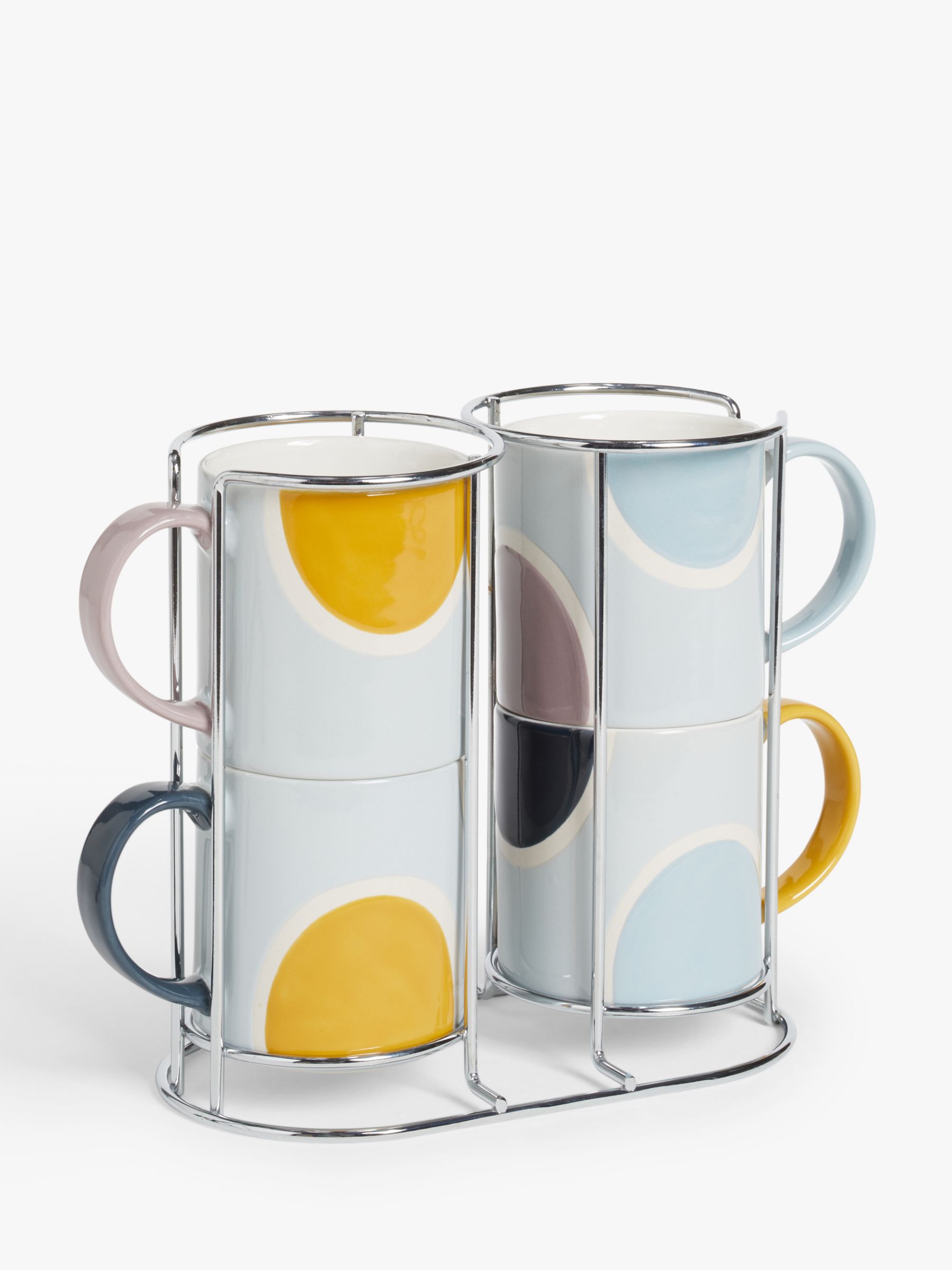 John Lewis & Partners Circles Stackable Mugs & Stand, Set of 4, 300ml