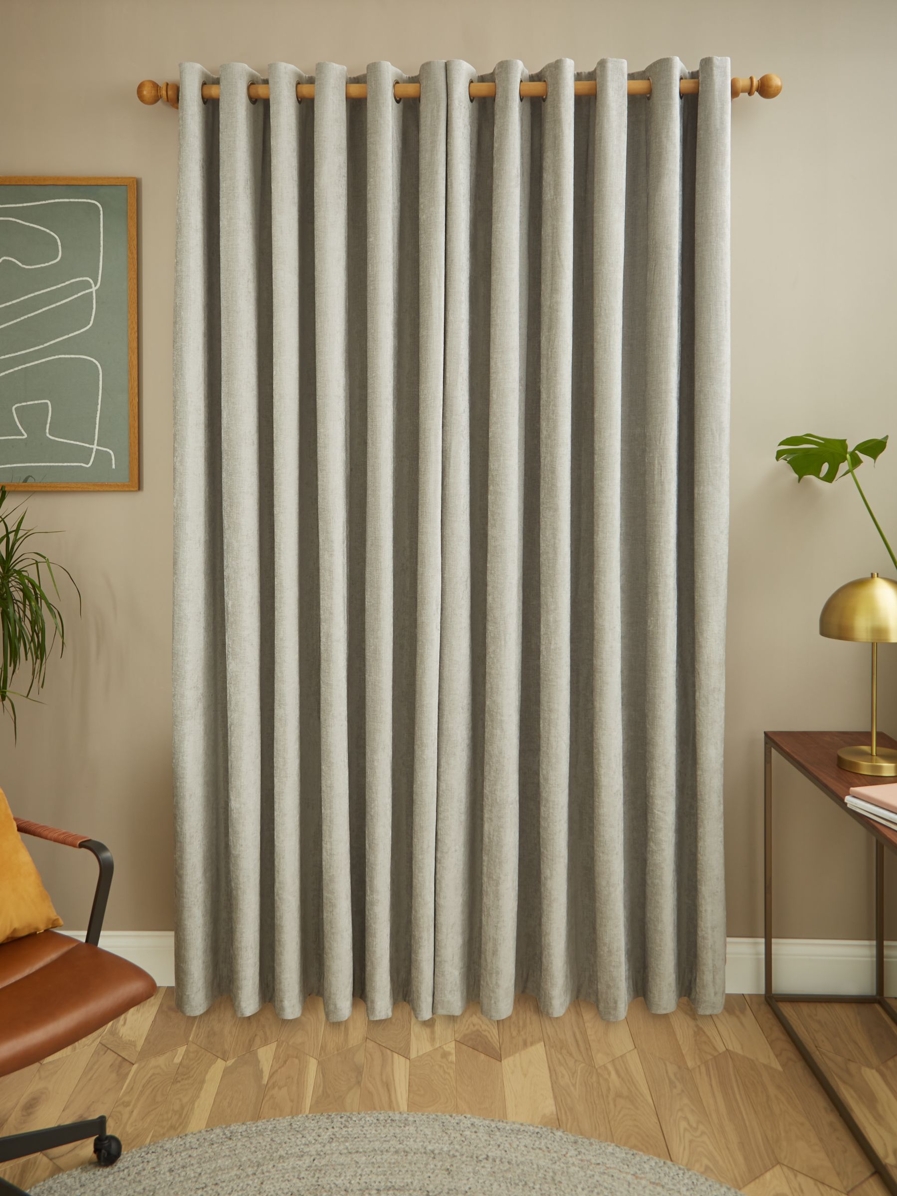 John Lewis Chenille Pair Blackout/Thermal Lined Eyelet Curtains, Flint,  W228 x Drop 137cm