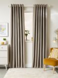 John Lewis Basket Weave Pair Blackout/Thermal Lined Eyelet Curtains, Mocha