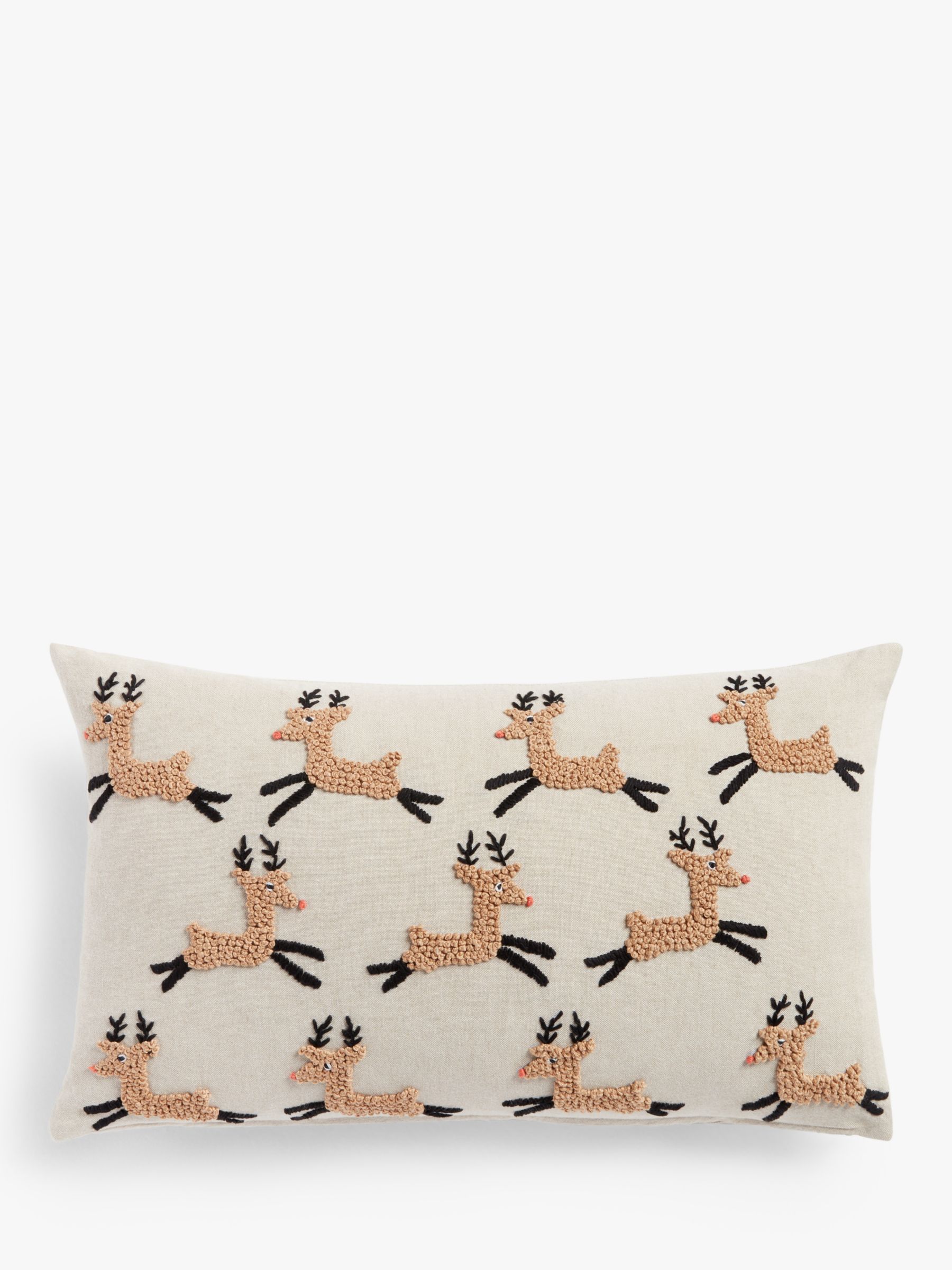 John Lewis & Partners French Knot Christmas Reindeer Cushion, Natural