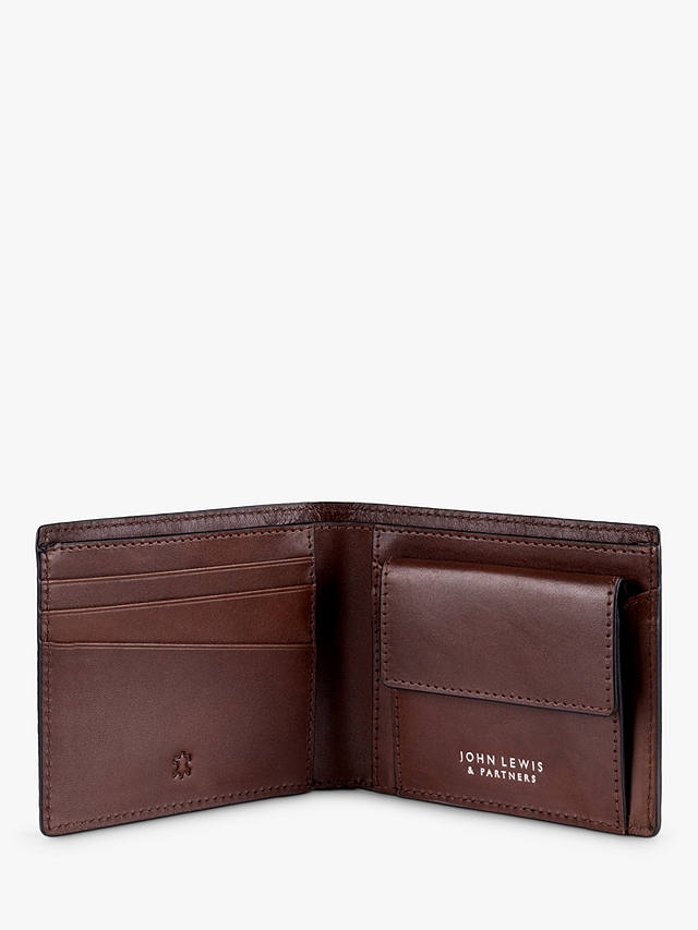John Lewis Vegetable Tanned Leather Card Coin Bifold Wallet, Brown