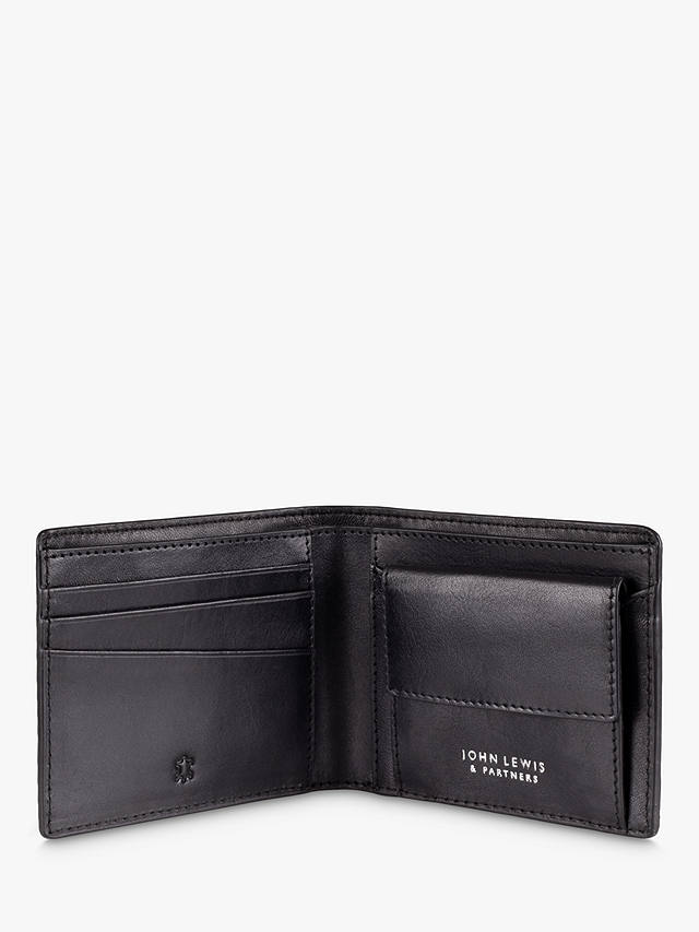 John Lewis Vegetable Tanned Leather Card Coin Bifold Wallet, Black