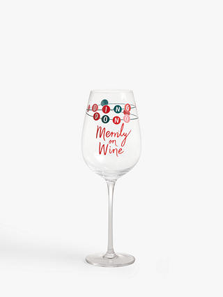 John Lewis Christmas 'Merrily on Wine' Glass, 350ml, Clear/Red