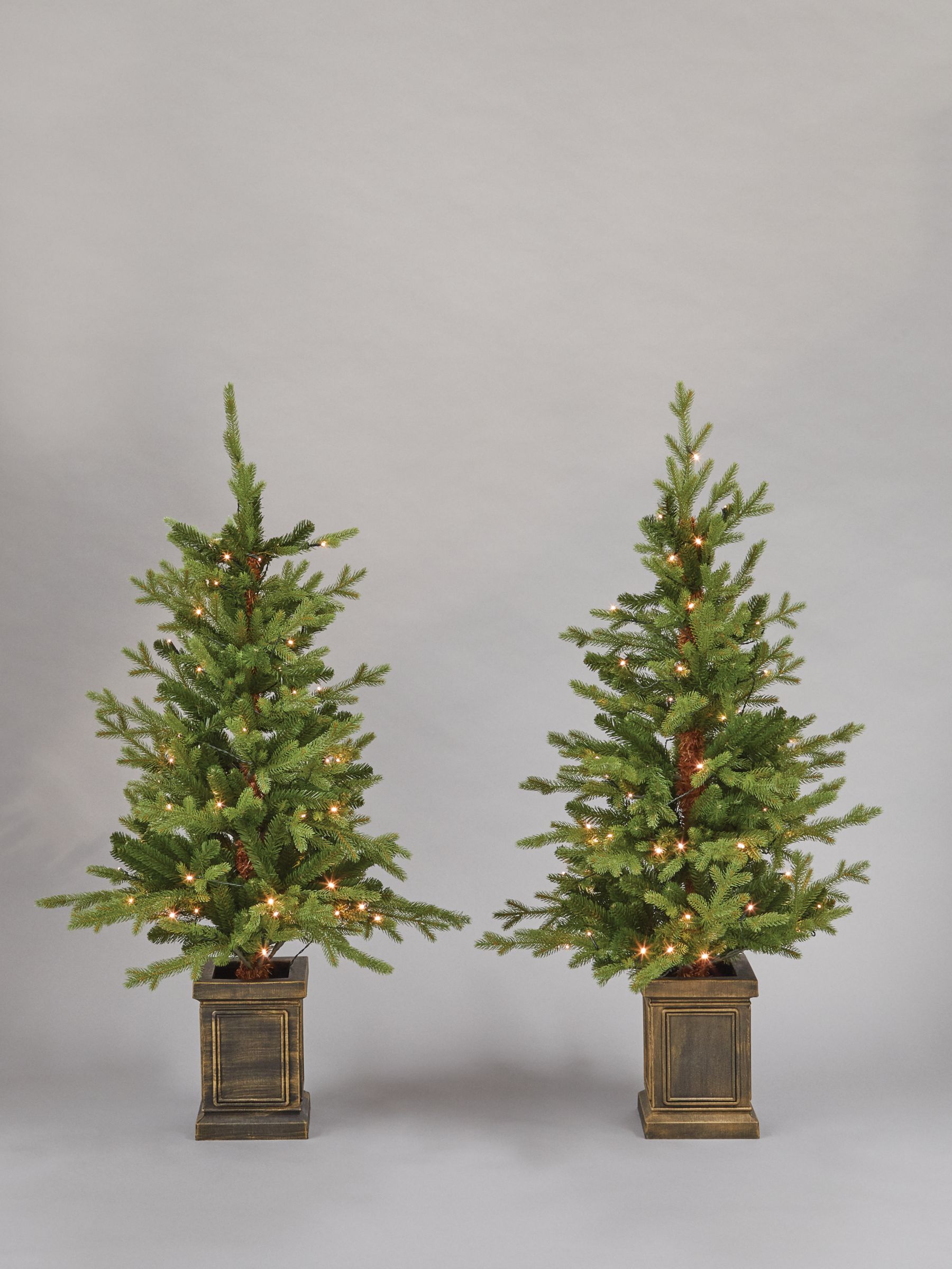 John Lewis & Partners Potted Battery Operated Pre-Lit LED Christmas Tree, Set of 2, 4ft