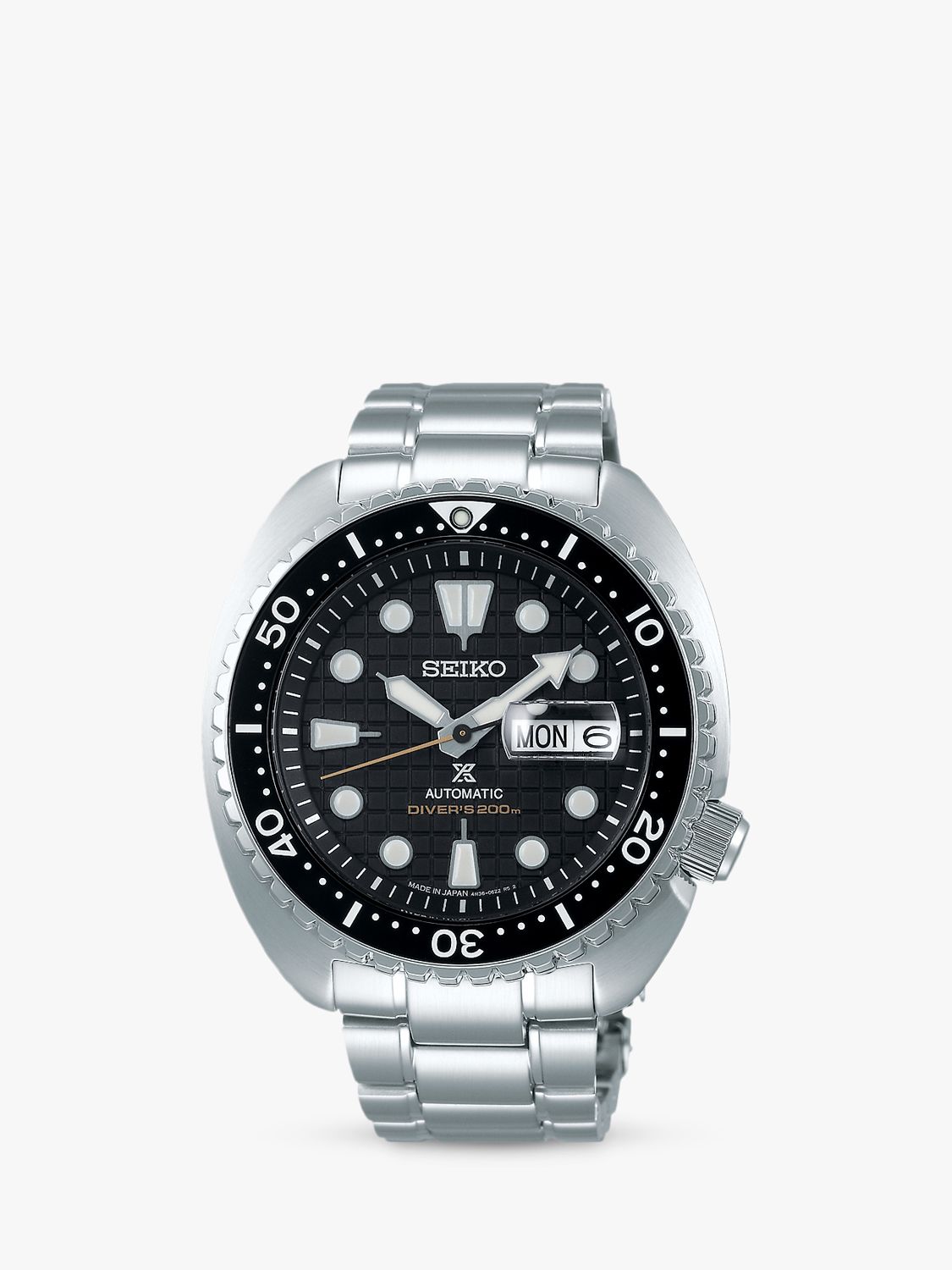 Seiko SRPE03K1 Men's Prospex King Turtle Automatic Day Date Bracelet Strap  Watch, Silver/Black
