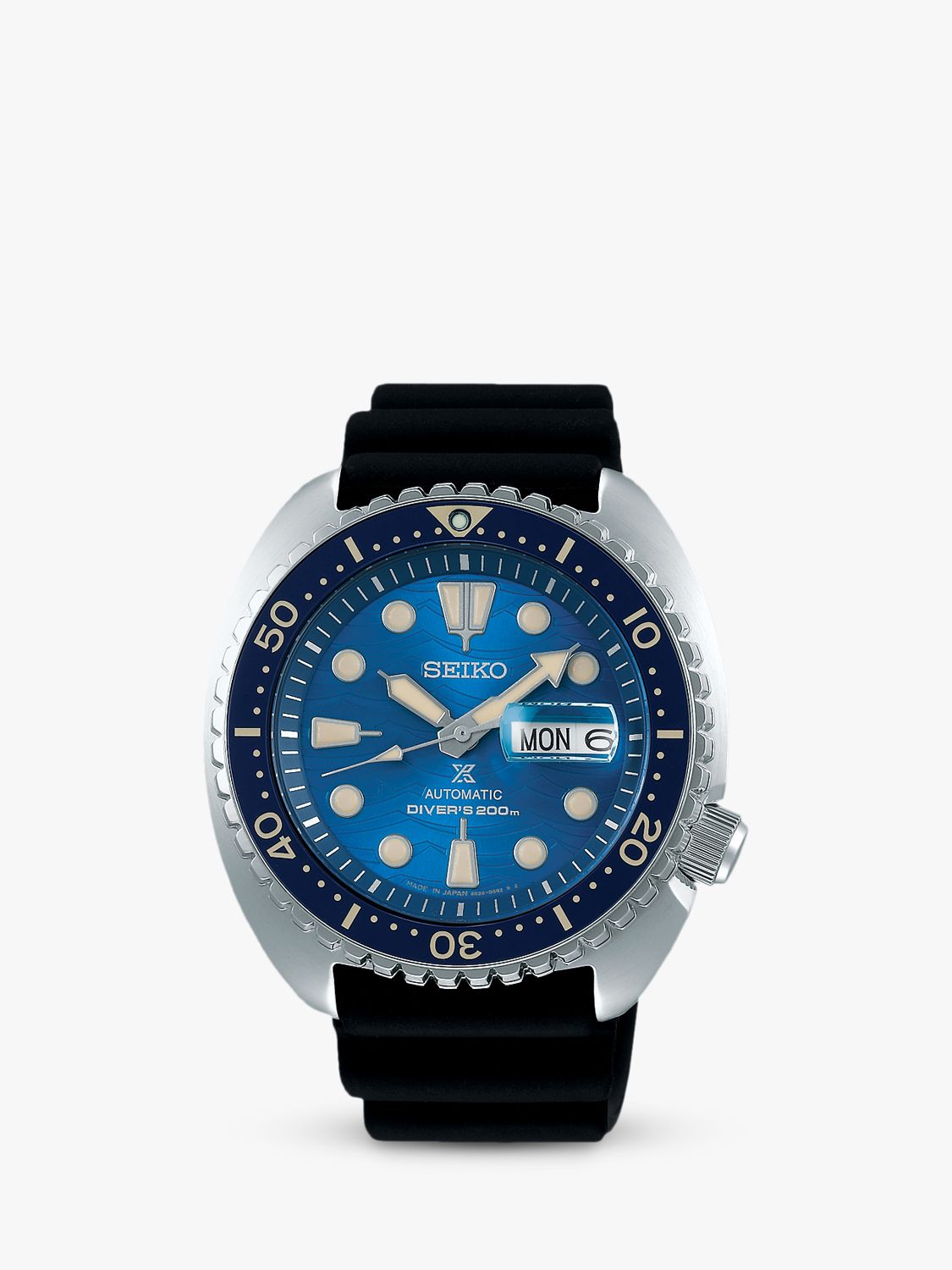 Seiko SRPE07K1 Men's Prospex Automatic Day Date Silicone Strap Watch, Black /Blue