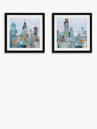 Allison Pearce - New York Skyline Framed Print & Mount, Set of 2, 30 x 30cm, Blue/Multi